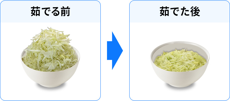 キャベツ茹でる前と茹でた後